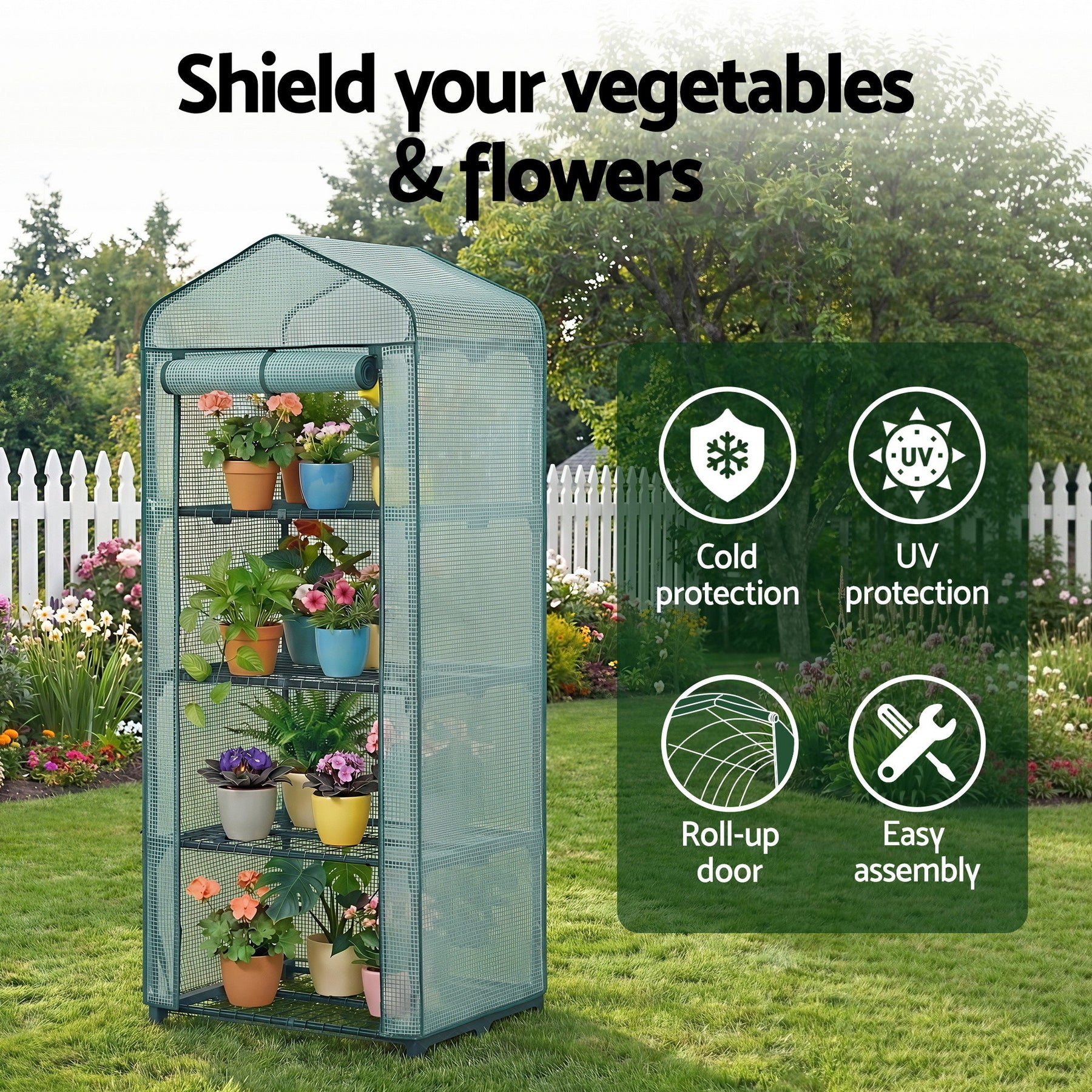 Green Fingers 4-Tier Mini Greenhouse – PE Cover 1.6 x 0.7 x 0.5m