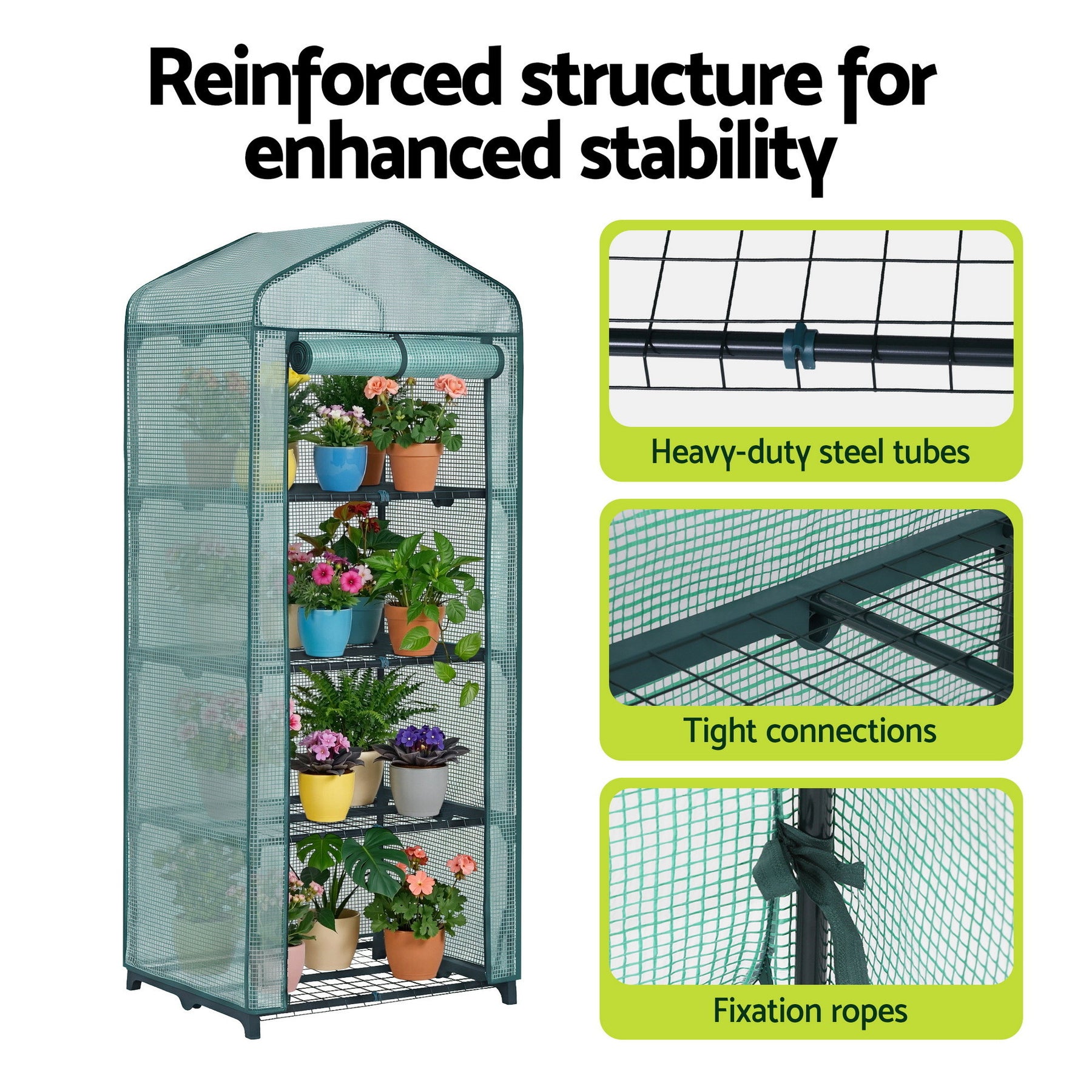 Green Fingers 4-Tier Mini Greenhouse – PE Cover 1.6 x 0.7 x 0.5m