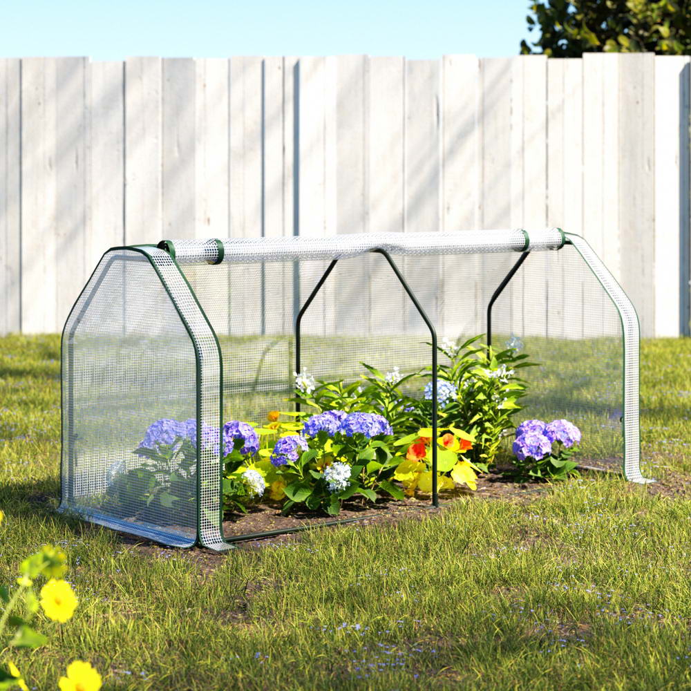 Green Fingers Mini Greenhouse with Roll-Up Zipper Door - 1.2 x 0.5 x 0.6m