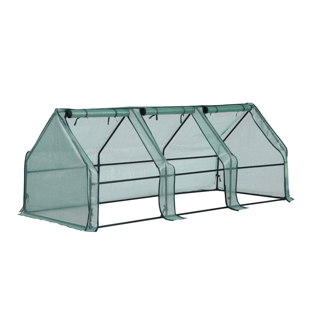 Green Fingers Mini Greenhouse 240x90x90cm Steel Frame PE Cover Outdoor Shelter - SuperSaverAU - view 8