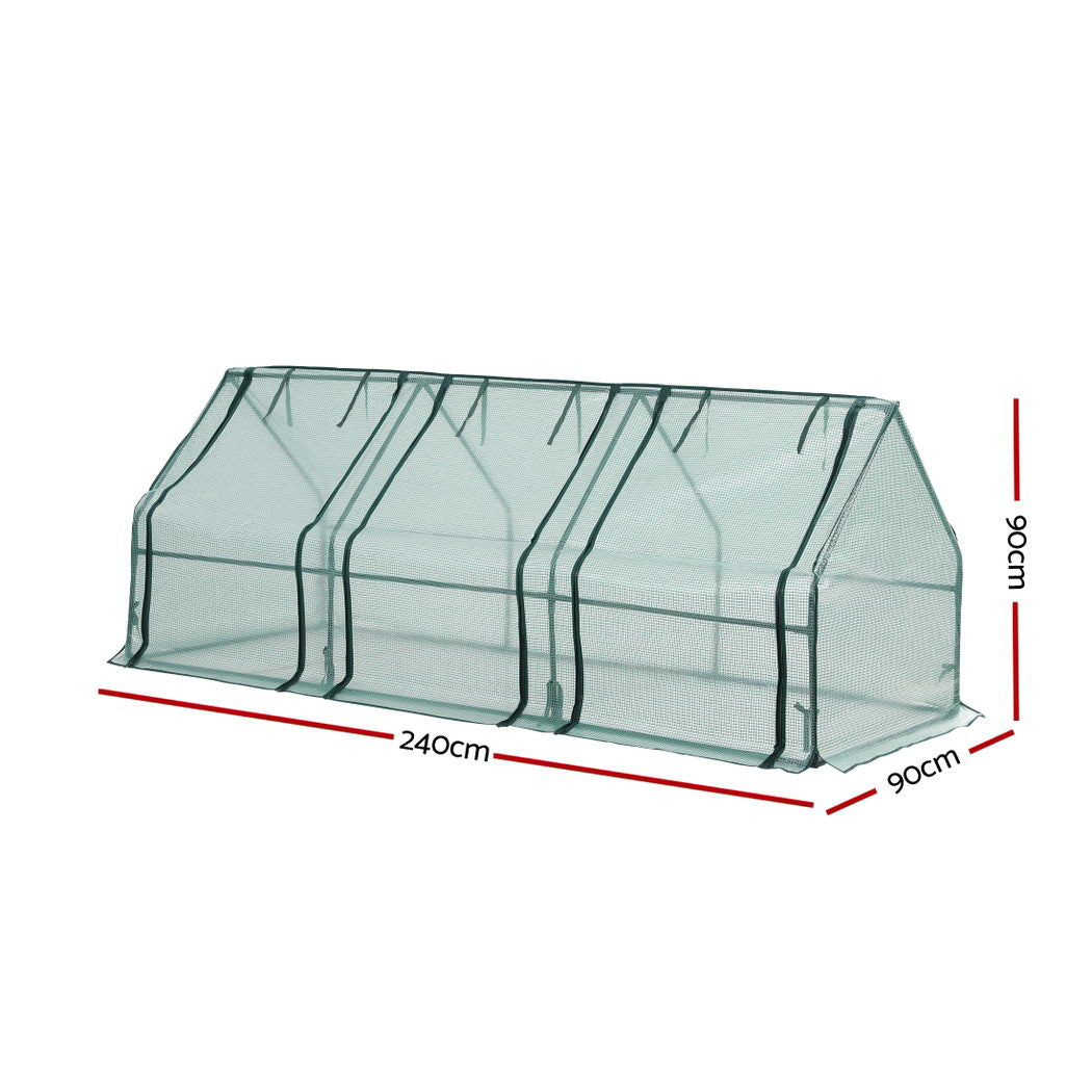 Green Fingers Mini Greenhouse 240x90x90cm Steel Frame PE Cover Outdoor Shelter - SuperSaverAU - view 7