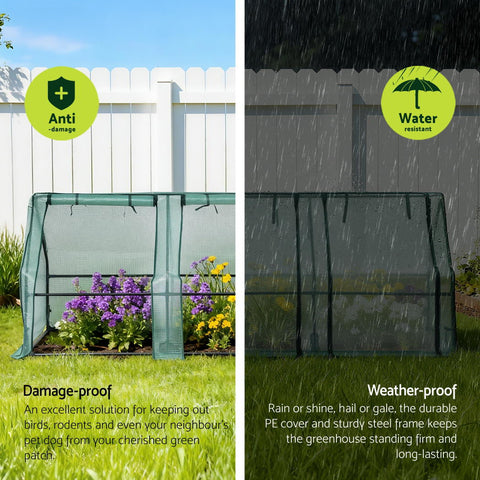 Green Fingers Mini Greenhouse 240x90x90cm Steel Frame PE Cover Outdoor Shelter - SuperSaverAU - view 2