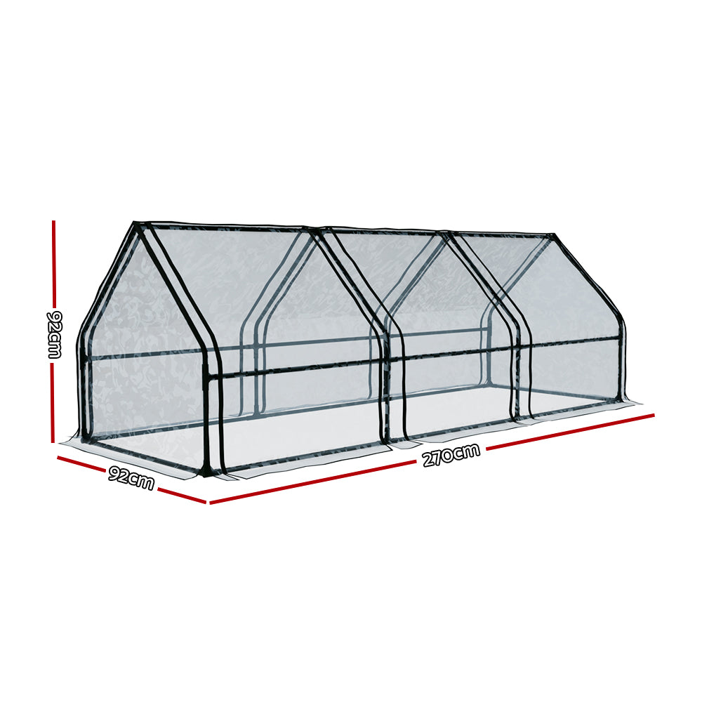 Green Fingers Greenhouse Mini 2.7x0.9x0.9M, Waterproof, Durable PVC, Easy Setup