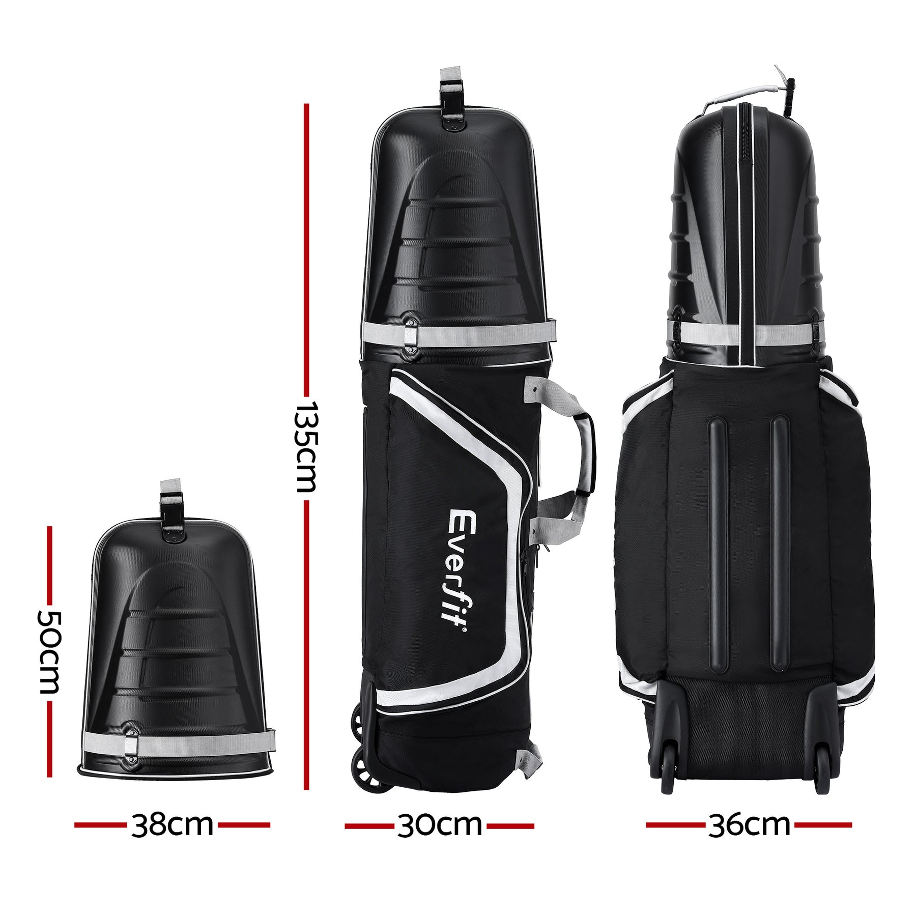Everfit Black & Grey Golf Travel Bag with Wheels & Semi-Hard Shell