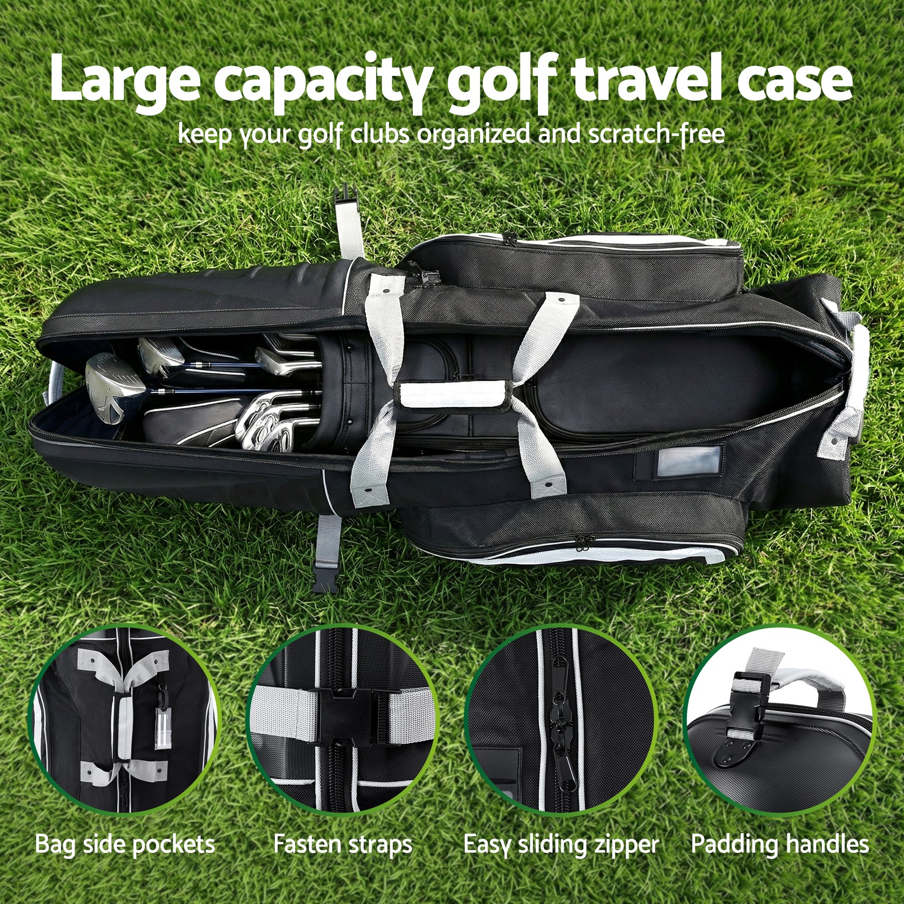 Everfit Black & Grey Golf Travel Bag with Wheels & Semi-Hard Shell