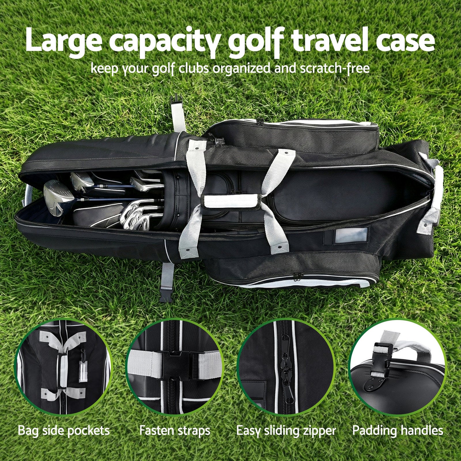 Everfit Black & Grey Golf Travel Bag with Wheels & Semi-Hard Shell