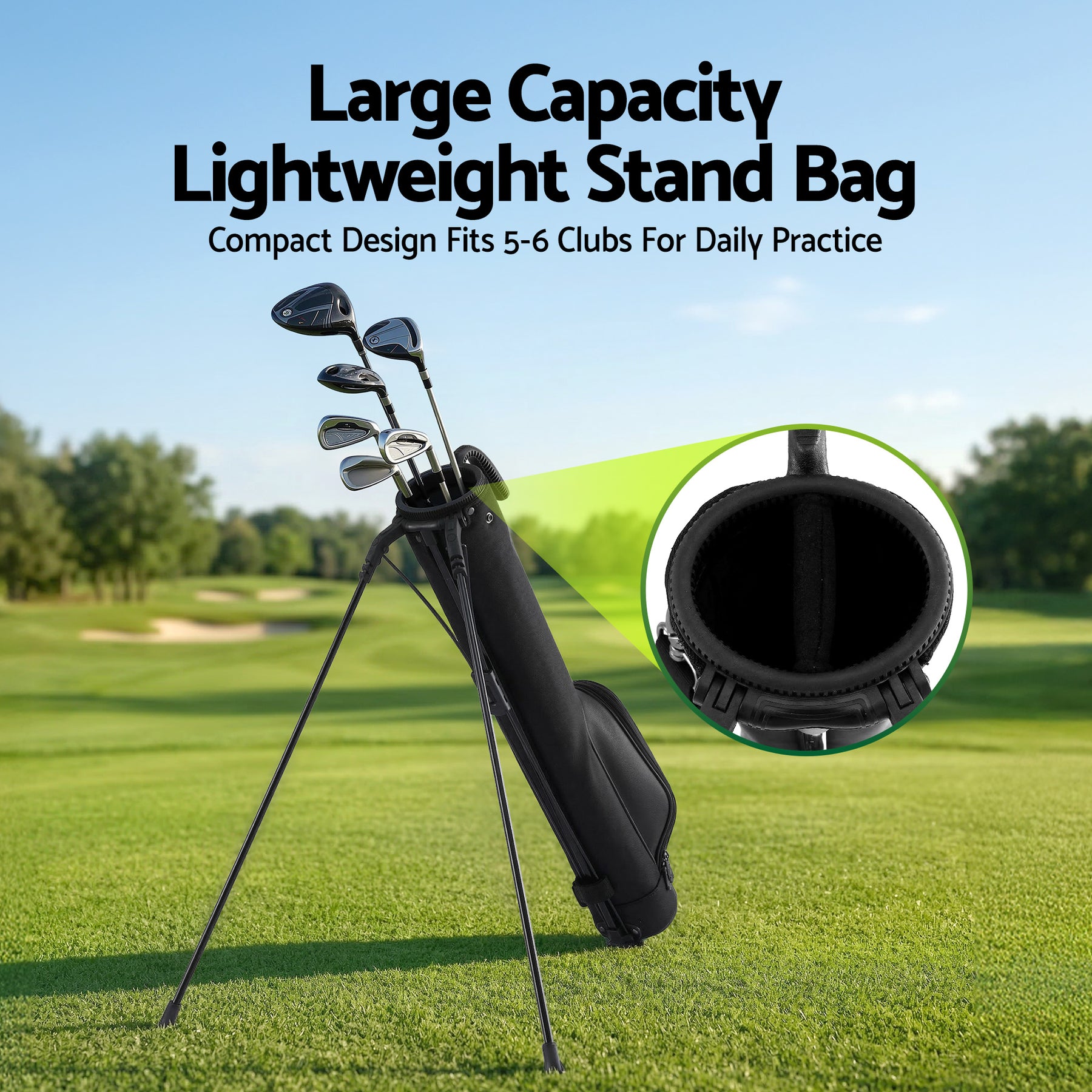 Everfit Black Sunday Golf Stand Bag with Insulated Pocket