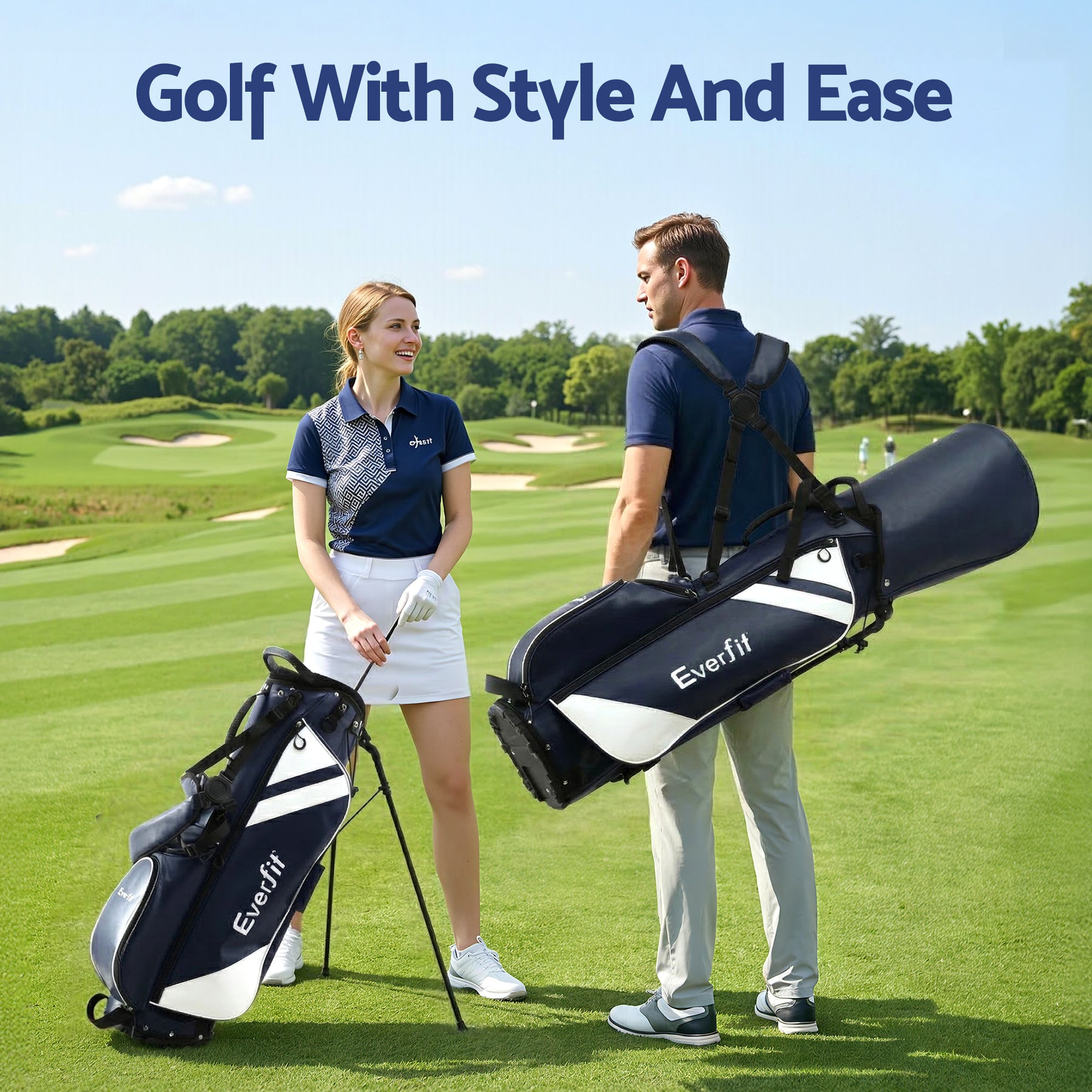 Everfit Blue Golf Stand Bag with Dual Straps & Club Divider