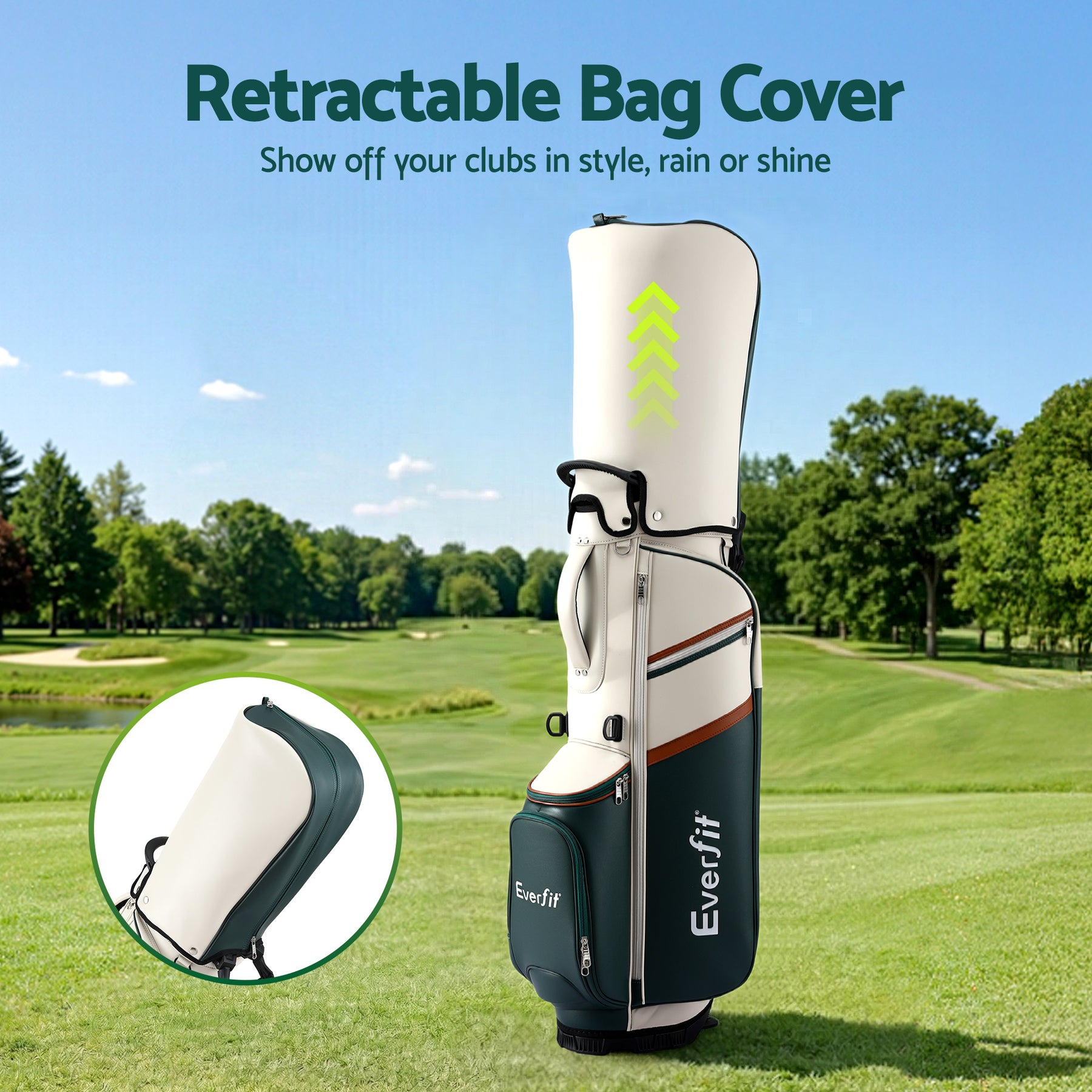 Everfit Green & White Golf Stand Bag with Dual Straps & Club Divider