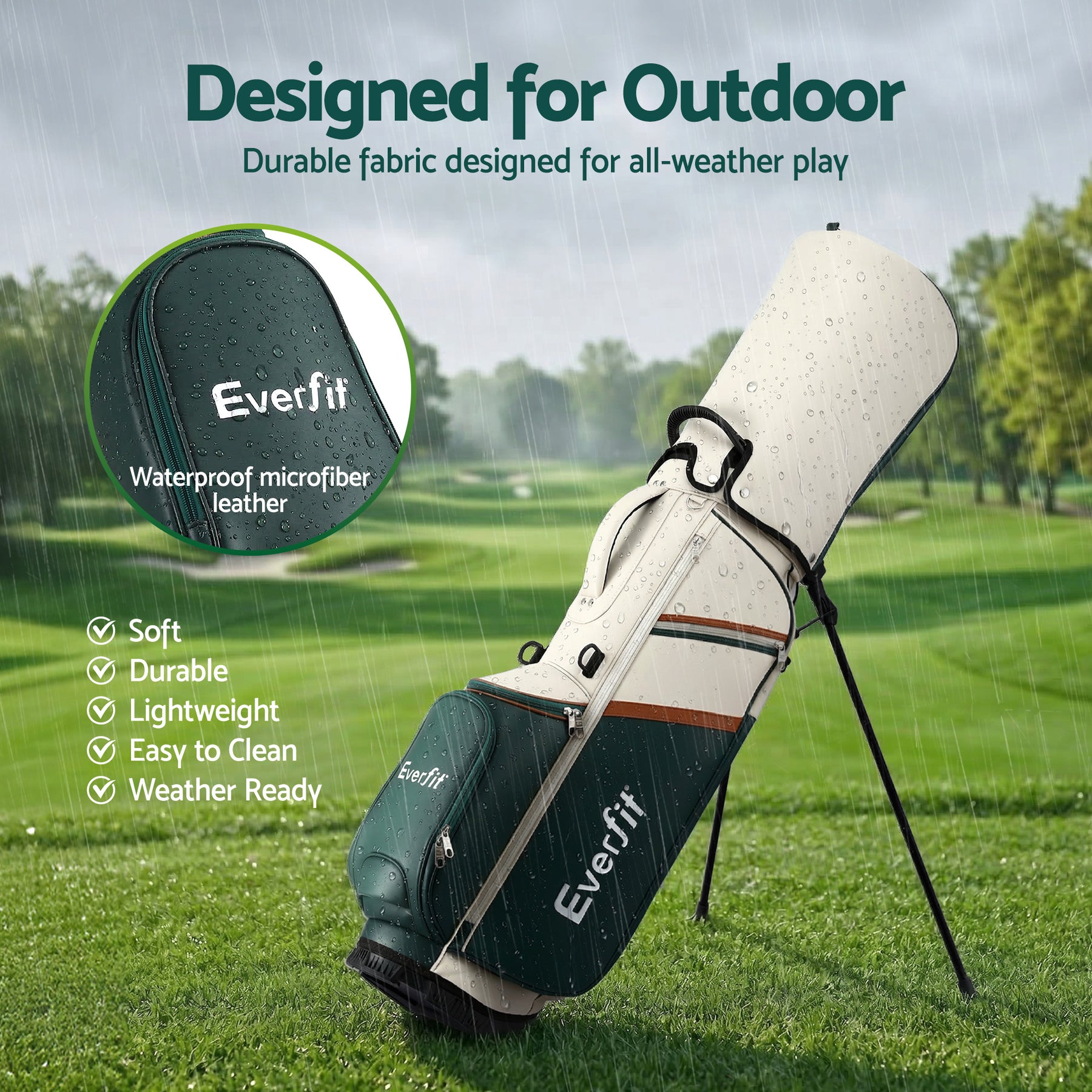 Everfit Green & White Golf Stand Bag with Dual Straps & Club Divider