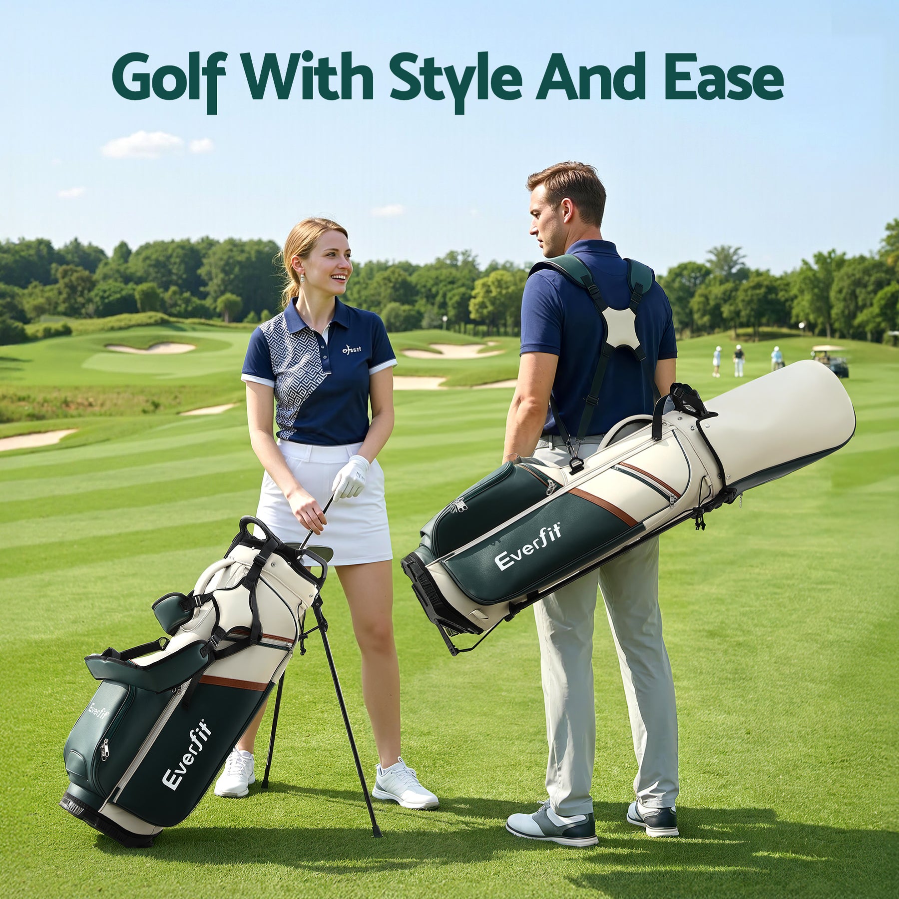 Everfit Green & White Golf Stand Bag with Dual Straps & Club Divider