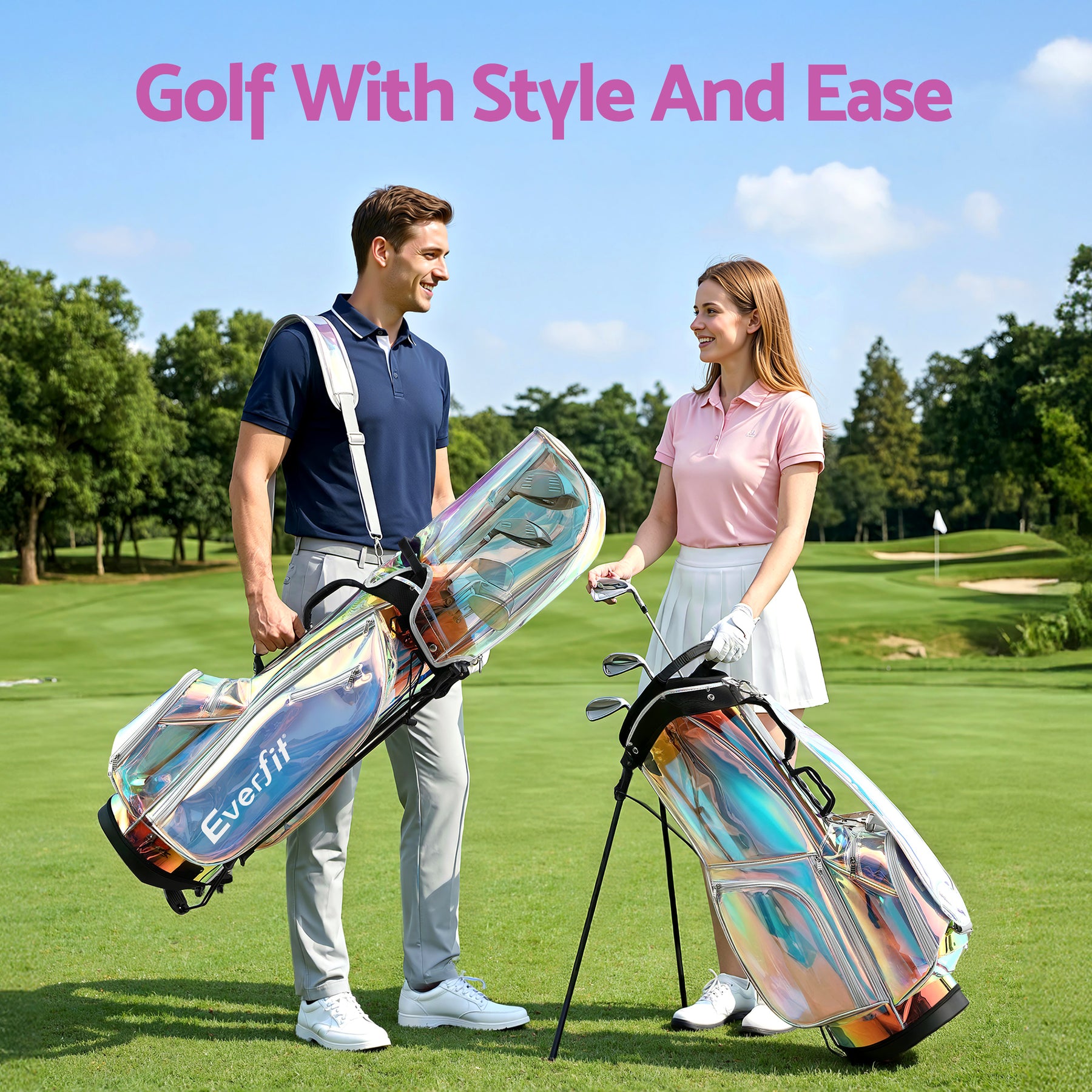 Everfit Holographic Golf Stand Bag with Dual Straps & Club Divider