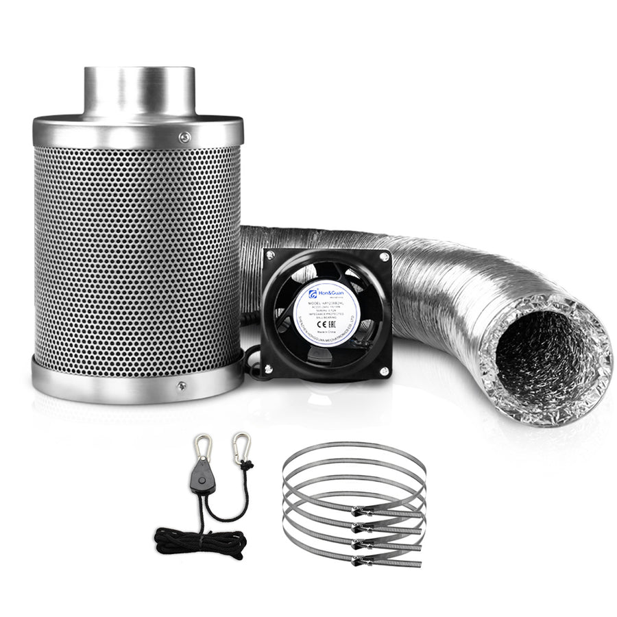 Green Fingers 4" Hydroponics Grow Tent Ventilation Kit with Fan, Carbon Filter, Ducting - SuperSaverAU - view 1