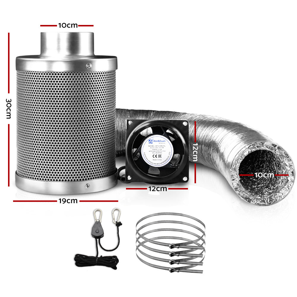 Green Fingers 4" Hydroponics Grow Tent Ventilation Kit with Fan, Carbon Filter, Ducting - SuperSaverAU - view 2
