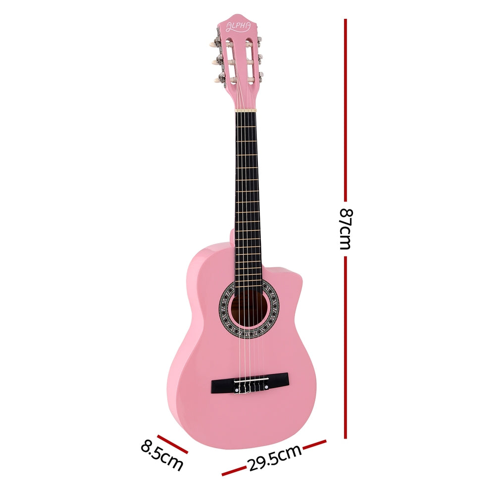 Alpha 34 Inch Classical Guitar with Carry Bag - Pink