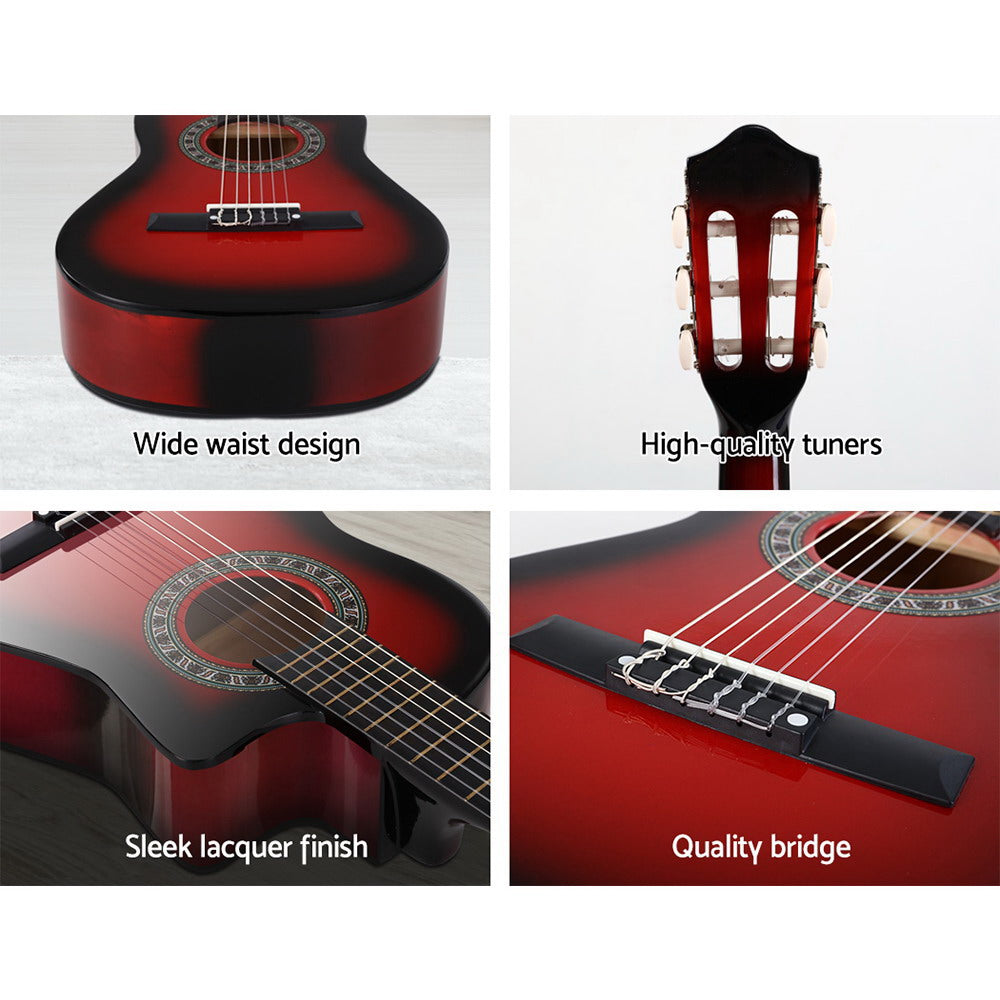 Alpha 34-Inch Classical Guitar with Carry Bag - Red