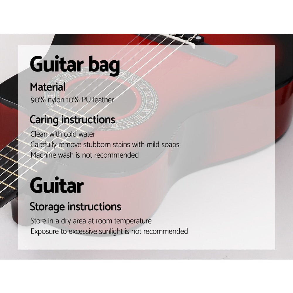 Alpha 34-Inch Classical Guitar with Carry Bag - Red