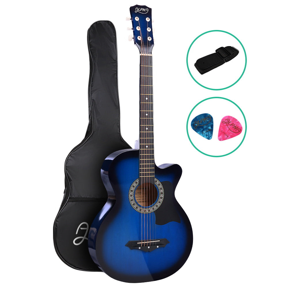 Alpha 38-Inch Cutaway Acoustic Guitar with Carry Bag - Blue