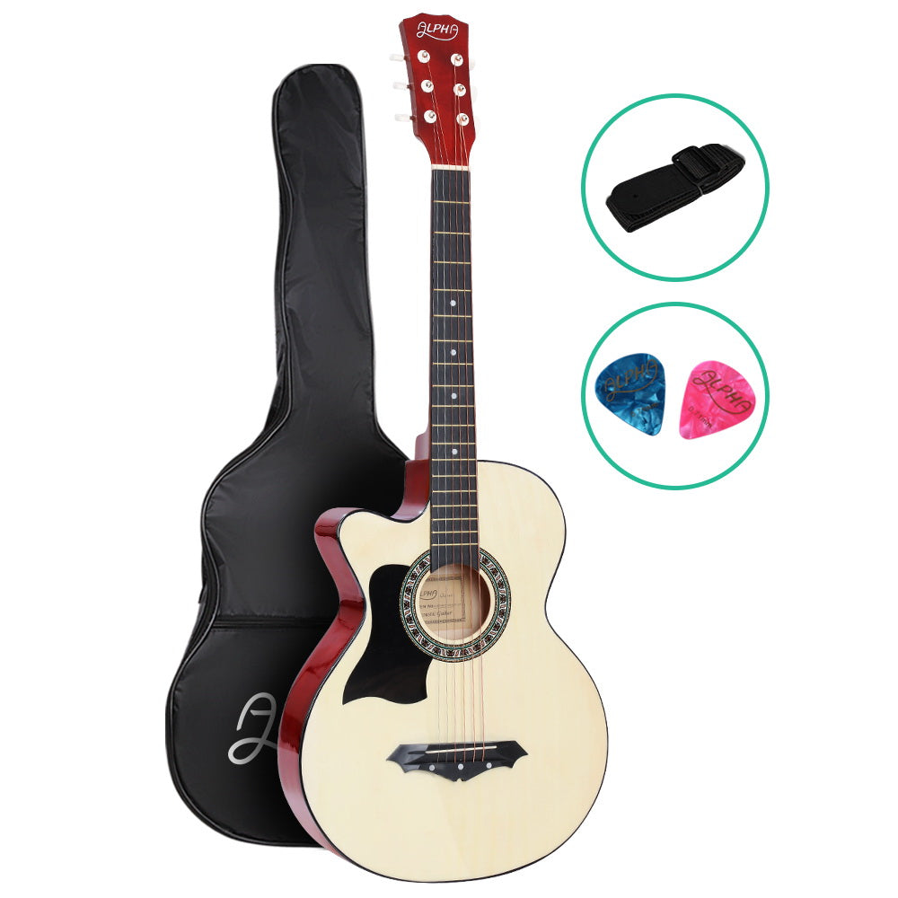 Alpha 38-Inch Left-Handed Acoustic Guitar with Carry Bag