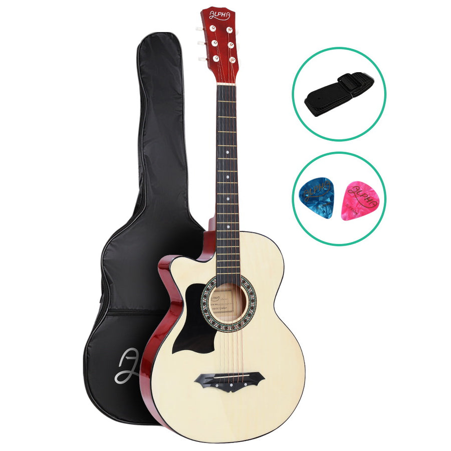Alpha 38-Inch Left-Handed Acoustic Guitar with Carry Bag