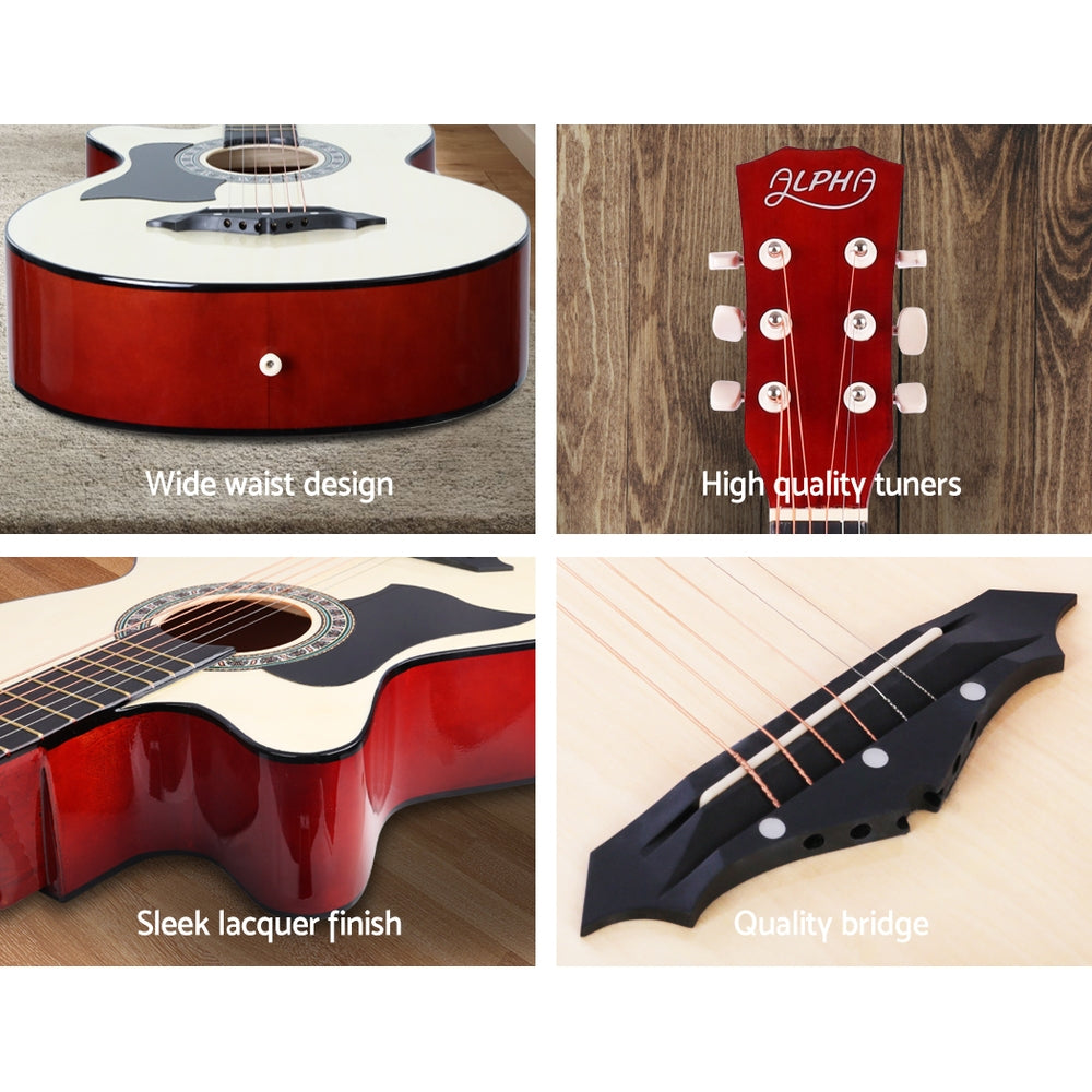 Alpha 38-Inch Left-Handed Acoustic Guitar with Carry Bag