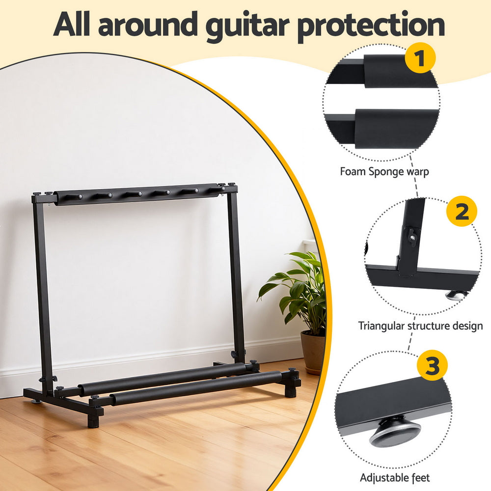 Alpha Foldable Guitar Rack Stand Holder, 5 Guitars, Adjustable Feet, Black 87*47*73cm - SuperSaverAU - view 4