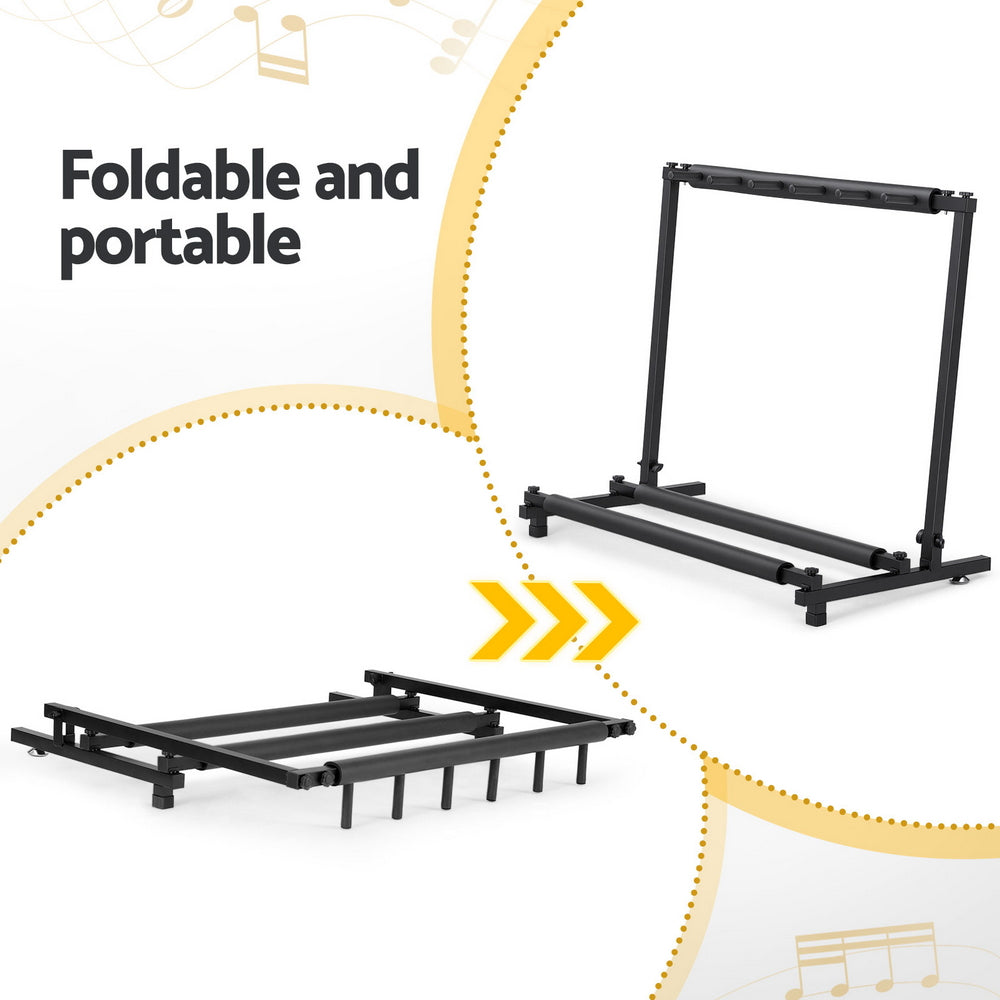 Alpha Foldable Guitar Rack Stand Holder, 5 Guitars, Adjustable Feet, Black 87*47*73cm - SuperSaverAU - view 5