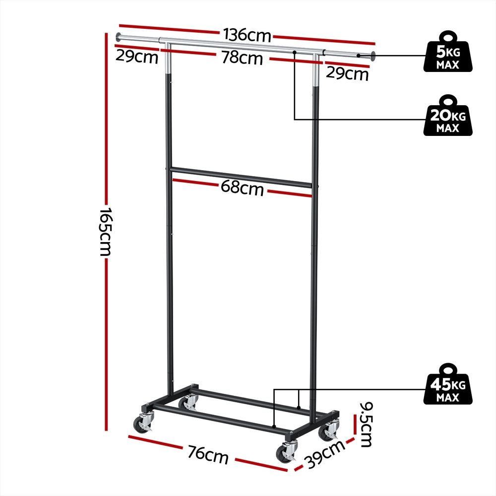 Artiss Clothes Rack Double Rod Airer Rail Coat Stand Adjustable Hanger - SuperSaverAU - view 2