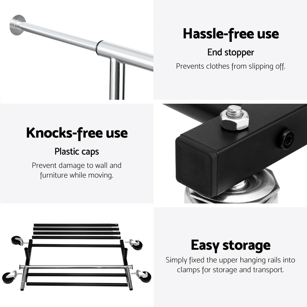 Artiss Clothes Rack Double Rod Airer Rail Coat Stand Adjustable Hanger - SuperSaverAU - view 6