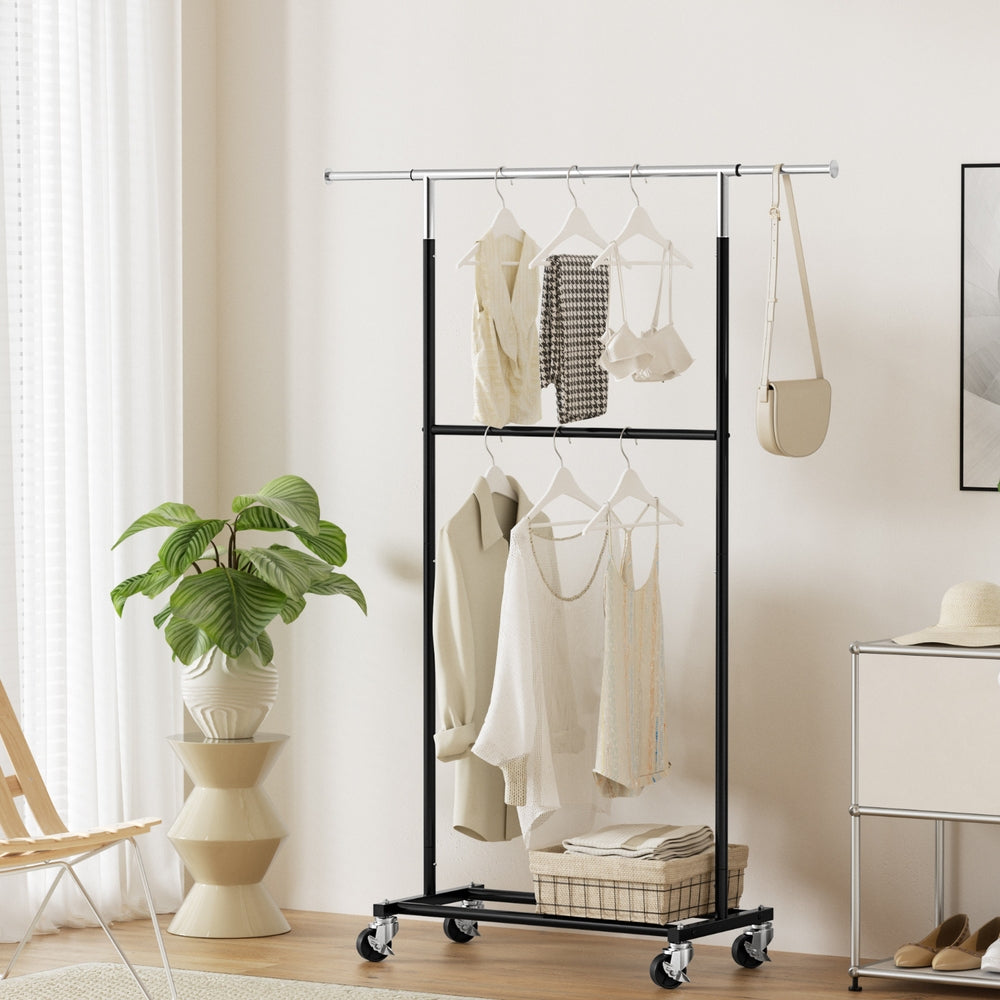 Artiss Clothes Rack Double Rod Airer Rail Coat Stand Adjustable Hanger - SuperSaverAU - view 7