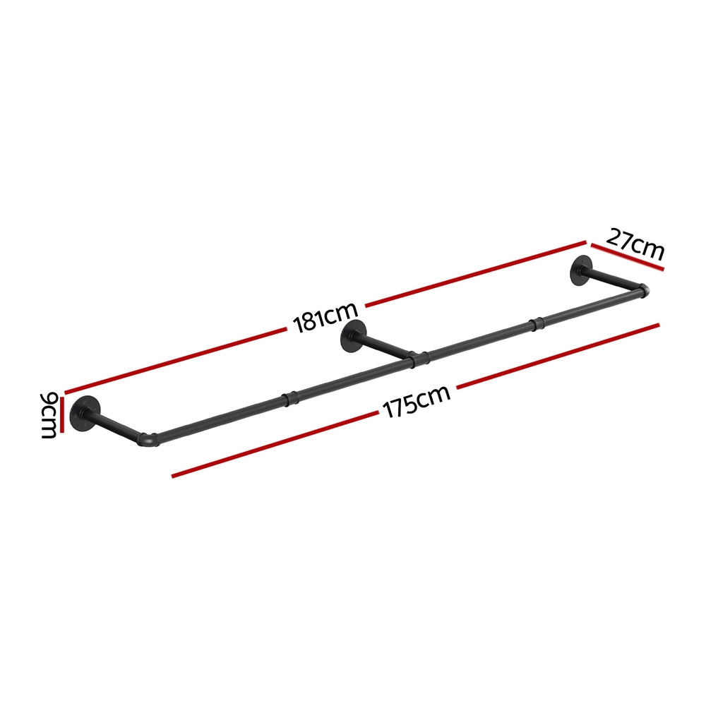 Artiss Wall-Mounted Clothes Rack - Black, Metal Construction