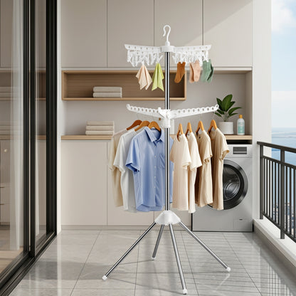Artiss 2-Tier Rotatable Clothes Drying Rack with Clips