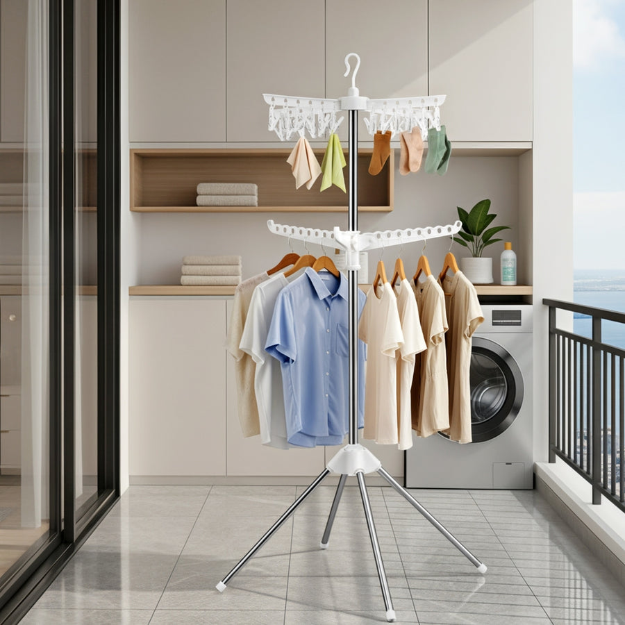Artiss 2-Tier Rotatable Clothes Drying Rack with Clips - SuperSaverAU - view 1