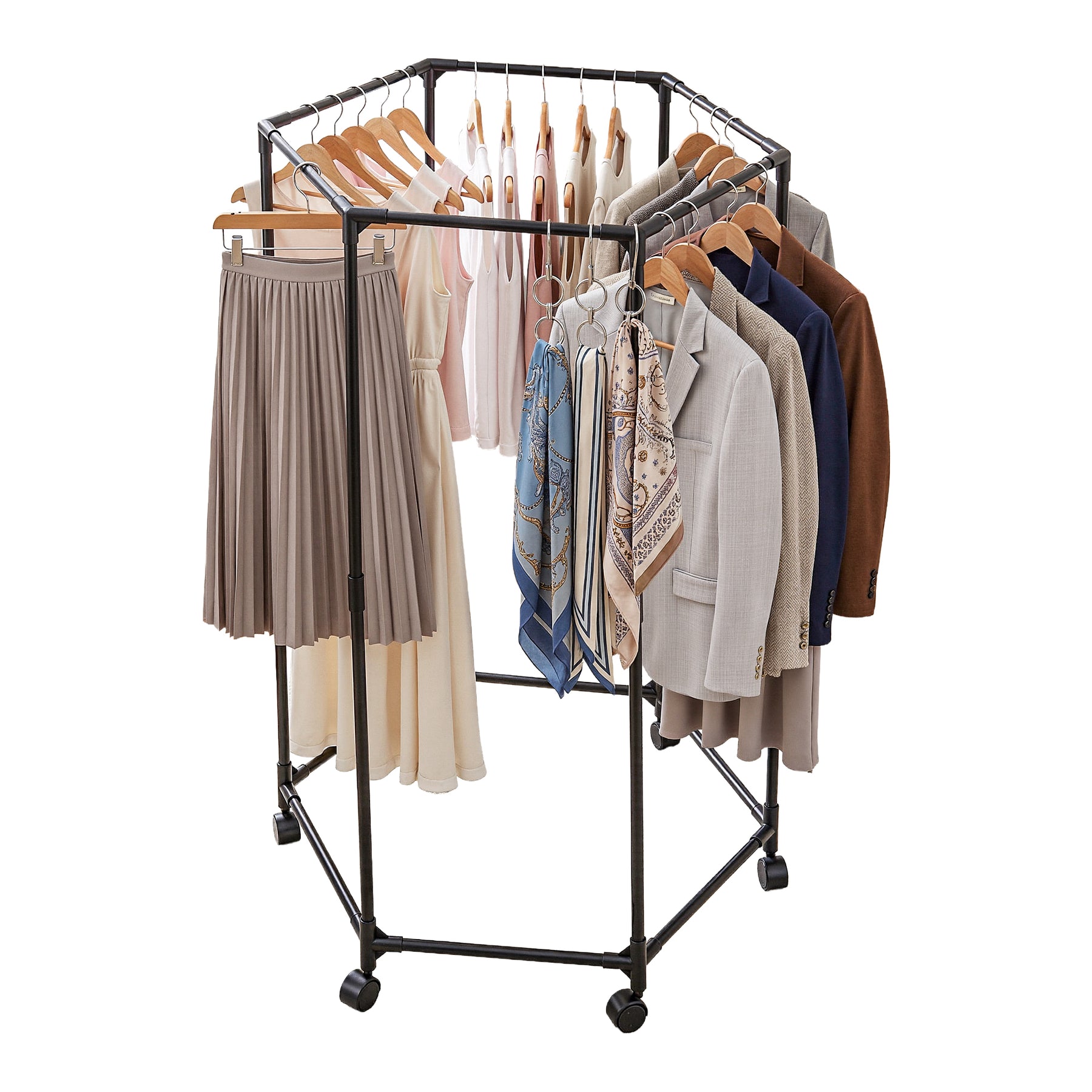 Artiss Clothes Rack Black 6 Rod Garment Airer with Wheels 50kg Capacity