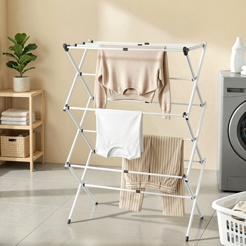 Artiss Foldable Clothes Drying Rack with 11 Rods - Grey & White