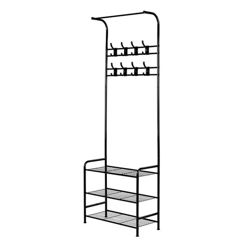 Artiss Metal Clothes Rack 179cm with 3-Tier Shelving & 8 Hooks - Black - SuperSaverAU - view 2