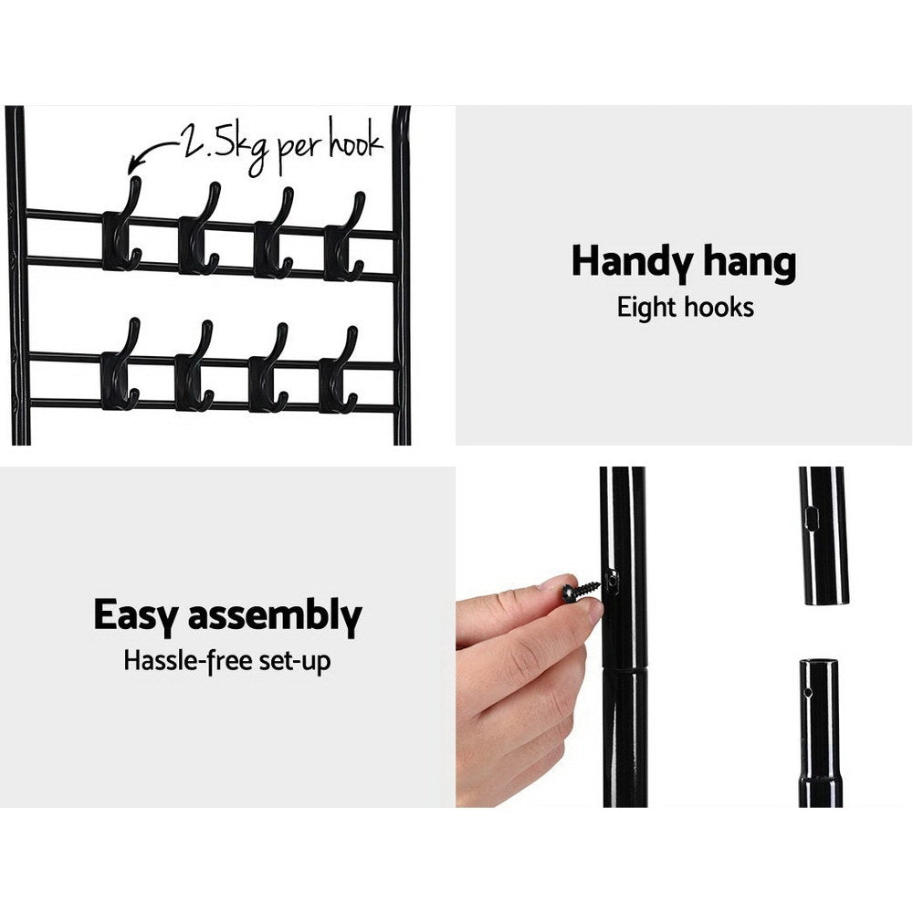 Artiss Metal Clothes Rack 179cm with 3-Tier Shelving & 8 Hooks - Black - SuperSaverAU - view 5