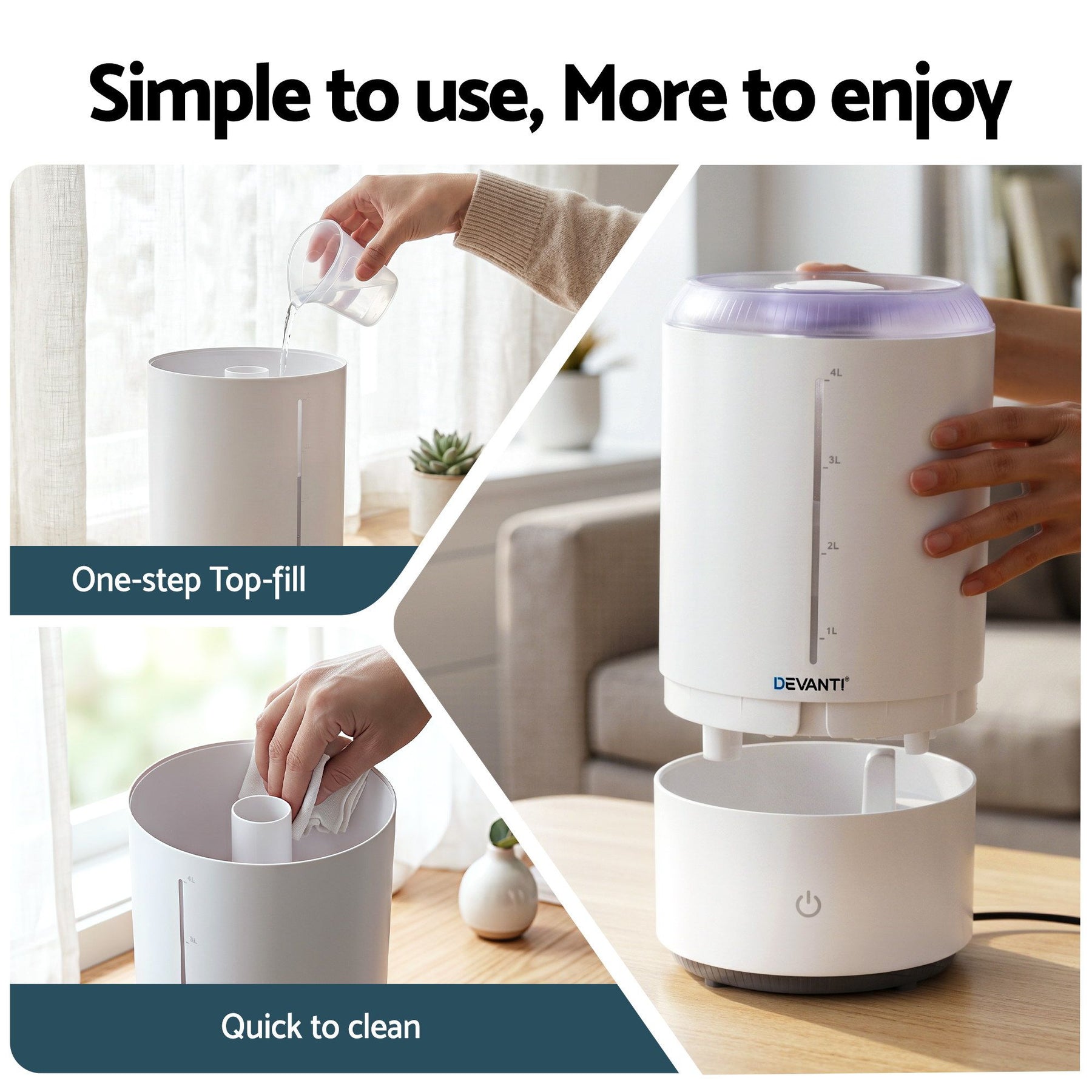 Devanti 4L Ultrasonic Humidifier & Aroma Diffuser - White