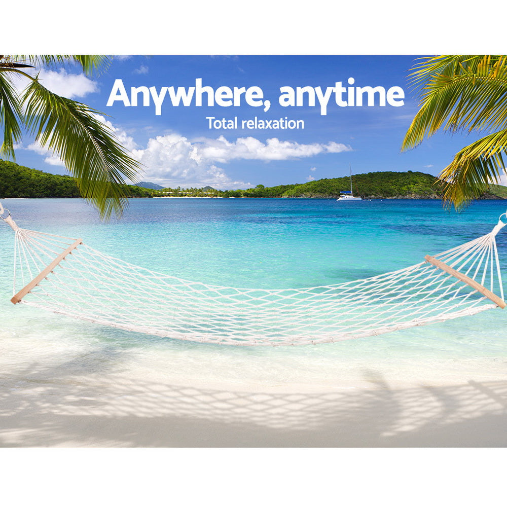 Gardeon Hammock Bed Cream 245cm - Indoor/Outdoor Use, 150kg Capacity