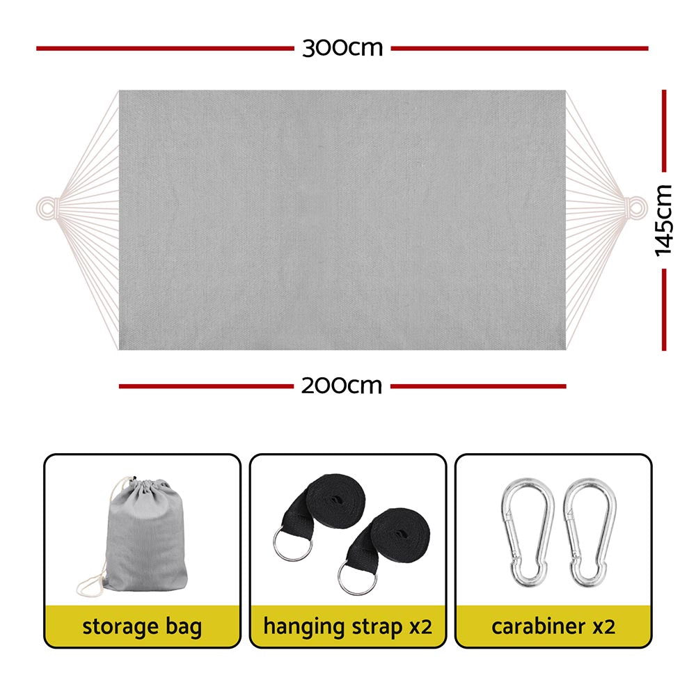 Gardeon Hammock Bed 300cm x 145cm with Travel Bag, Supports 2 Adults, Grey - SuperSaverAU - view 2