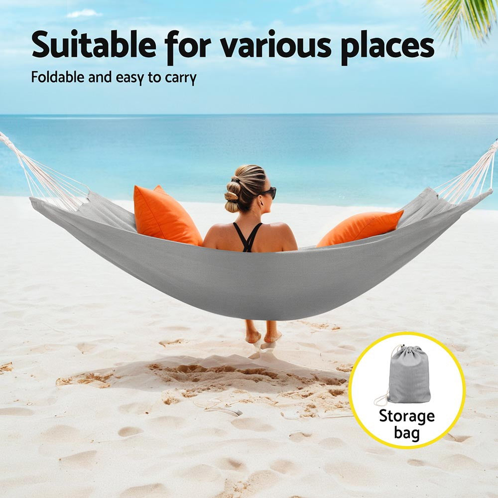 Gardeon Hammock Bed 300cm x 145cm with Travel Bag, Supports 2 Adults, Grey - SuperSaverAU - view 5