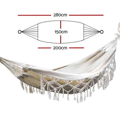 Gardeon Hammock Bed 200cm x 150cm Cream, 150kg Capacity, Handcrafted Tassels