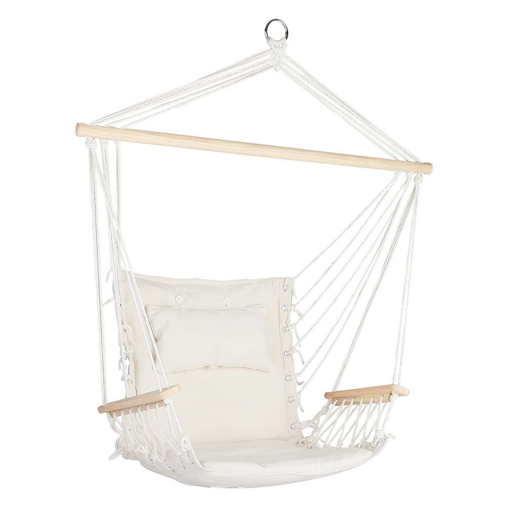 Gardeon Hammock Chair 100x60x138cm with Armrest & Removable Pillow - Cream