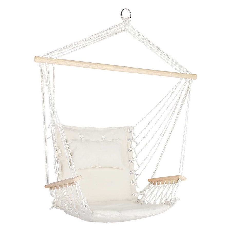 Gardeon Hammock Chair 100x60x138cm with Armrest & Removable Pillow - Cream - SuperSaverAU - view 1