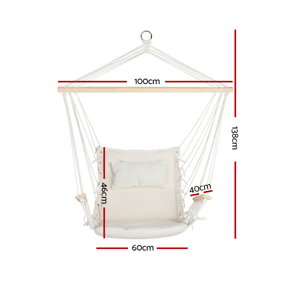 Gardeon Hammock Chair 100x60x138cm with Armrest & Removable Pillow - Cream