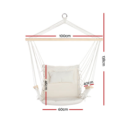 Gardeon Hammock Chair 100x60x138cm with Armrest & Removable Pillow - Cream