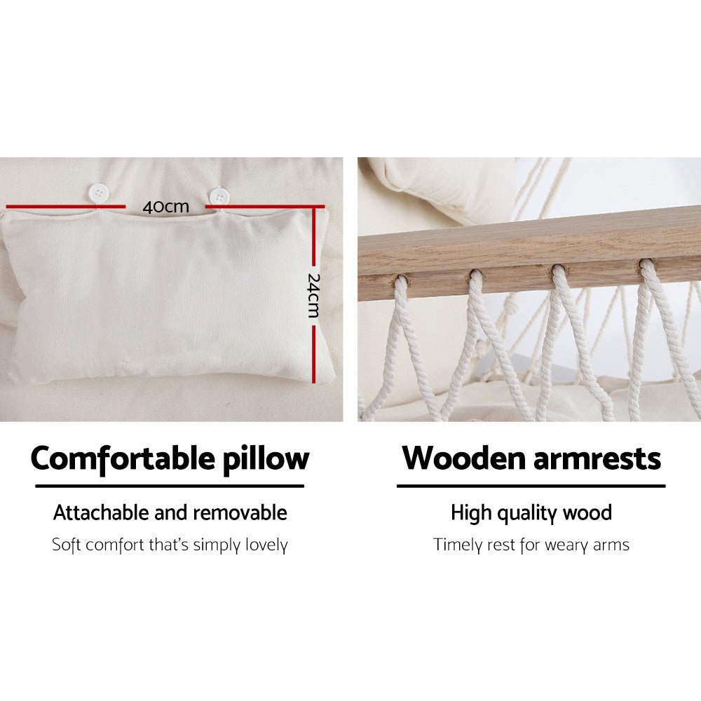 Gardeon Hammock Chair 100x60x138cm with Armrest & Removable Pillow - Cream - SuperSaverAU - view 6