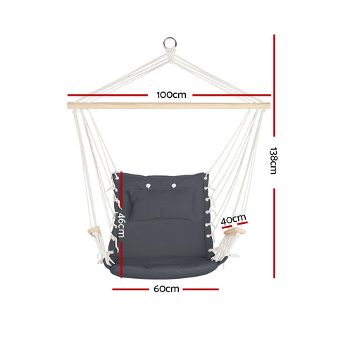 Gardeon Hammock Chair Hanging with Armrest Camping Hammocks Grey - SuperSaverAU - view 2