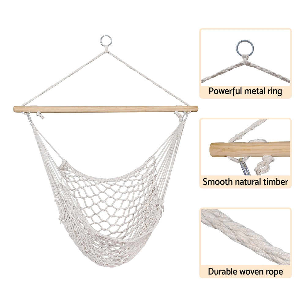 Gardeon Hammock Chair 99.5 x 114cm Cream, Lightweight, 120kg Capacity - SuperSaverAU - view 5