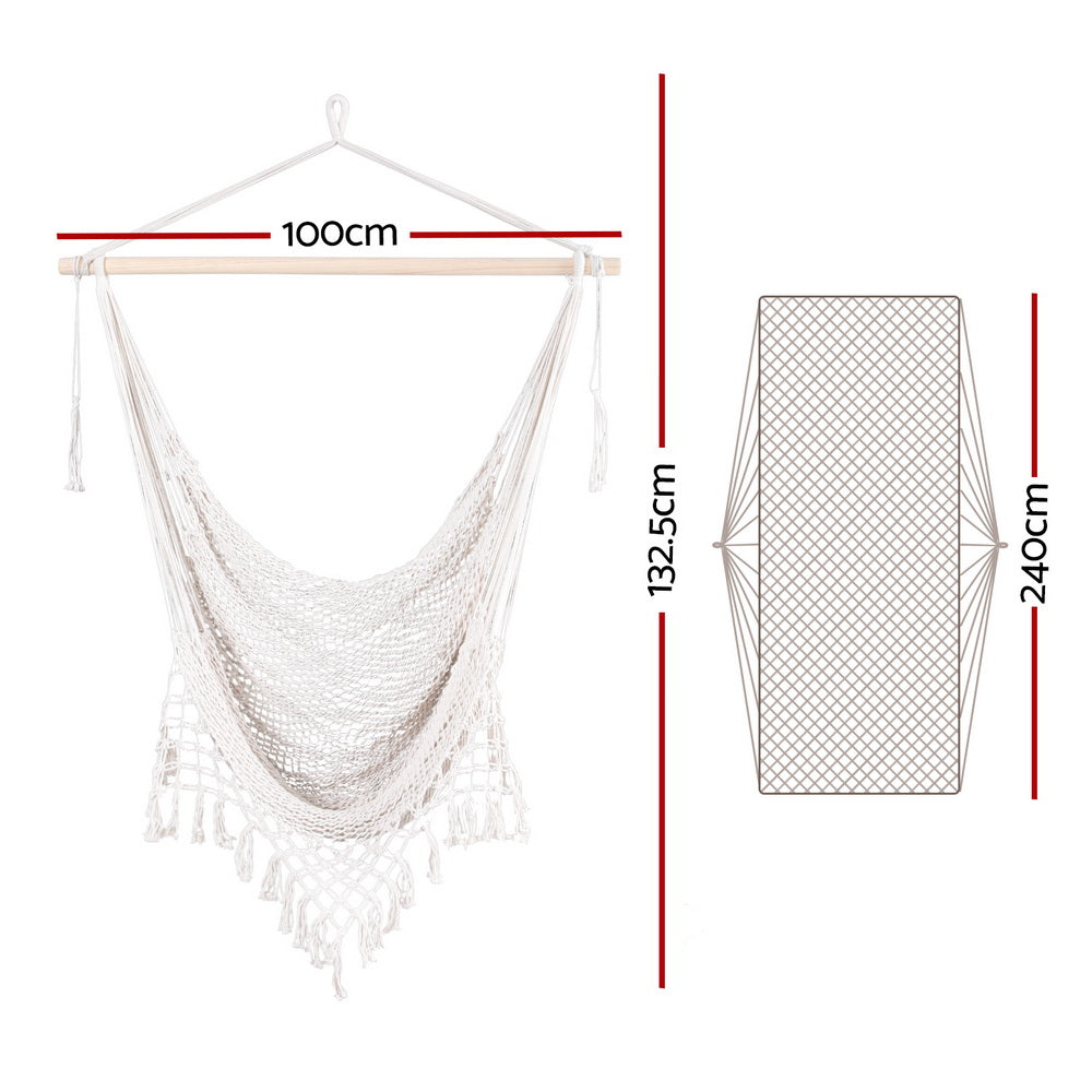 Gardeon Hammock Chair 240cm X 100cm - Durable Cotton Blend, Indoor/Outdoor Use - SuperSaverAU - view 2